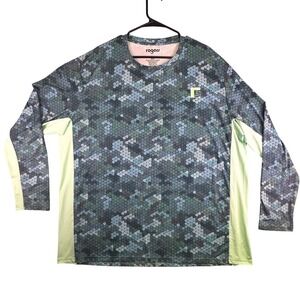 Rogers‎ Performance Shirt Men's XXL Long Sleeve Hex Camo Blue Green Fishing Tee